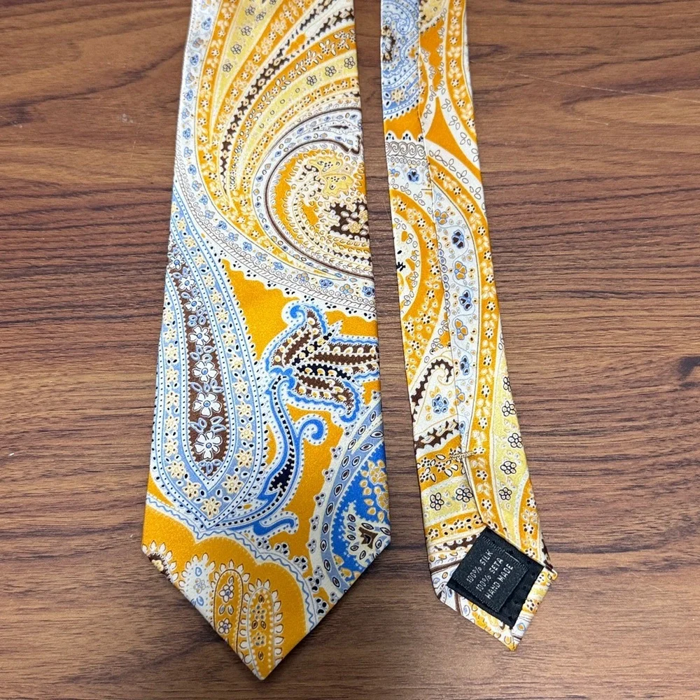 Bresciani Handmade Silk Tie in Gold & Multicolor Wild Baroque & Paisley Pattern.